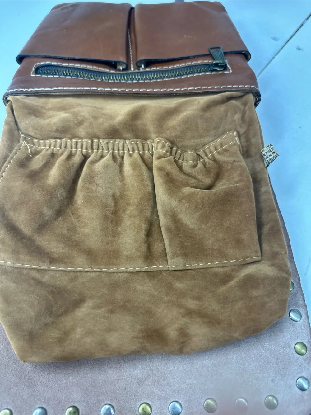 Patricia Nash  Studded Tan Leather  Flap Over Crossbody Handbag